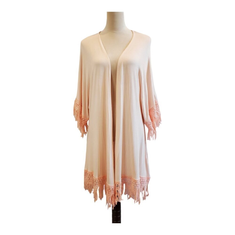 PLUM PRETTY SUGAR BHLDN SZ XS/S Pink Fringed Cover-up Open front Cardigan Wrap